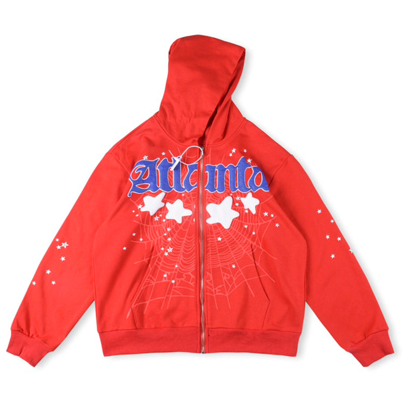 Sp5der Atlanta Zip Up Hoodie Red