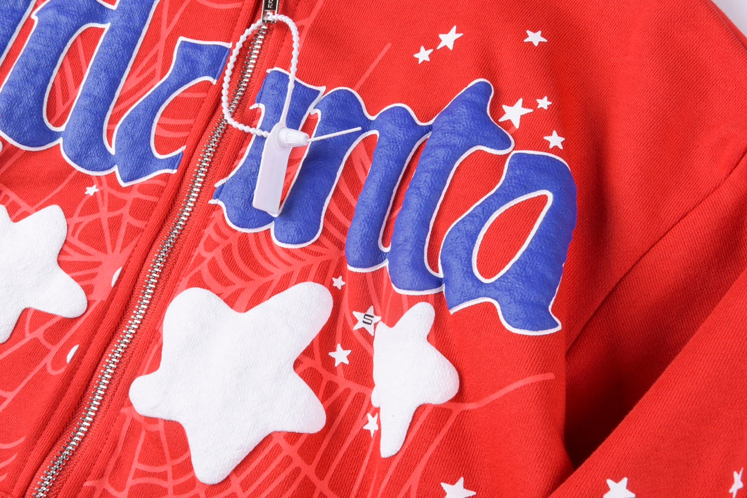 Sp5der Atlanta Zip Up Hoodie Red