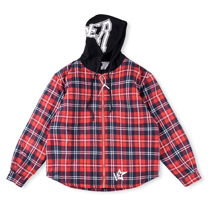 Sp5der Hooded Zip Flannel Shirt Jacket