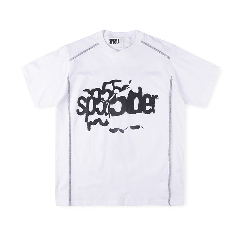 Sp5der Contrast Stitch Slub Tee