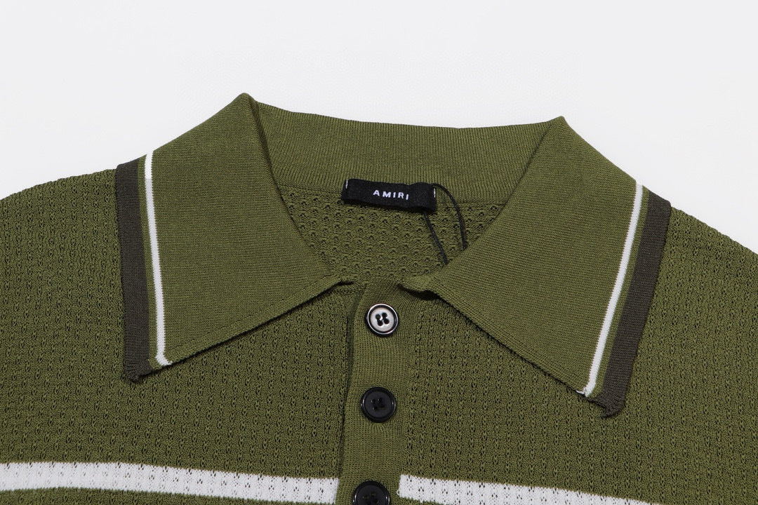 AMIRI Striped Pointelle-Knit Polo Shirt