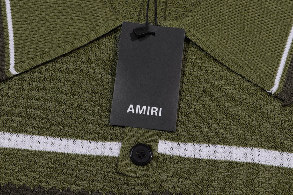 AMIRI Striped Pointelle-Knit Polo Shirt