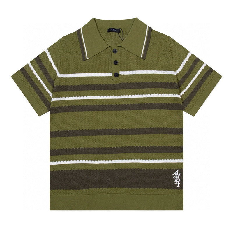 AMIRI Striped Pointelle-Knit Polo Shirt