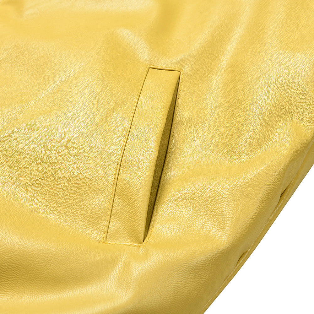 Sp5der Leather Logo Bomber Jacket Yellow