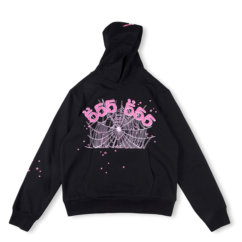 SP5DER 555 Web "Black/Pink" Hoodie