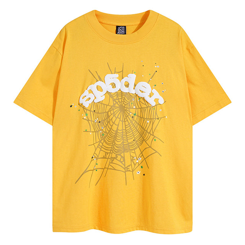 Sp5der Green Foam Printing High Weight T-Shirt Yellow