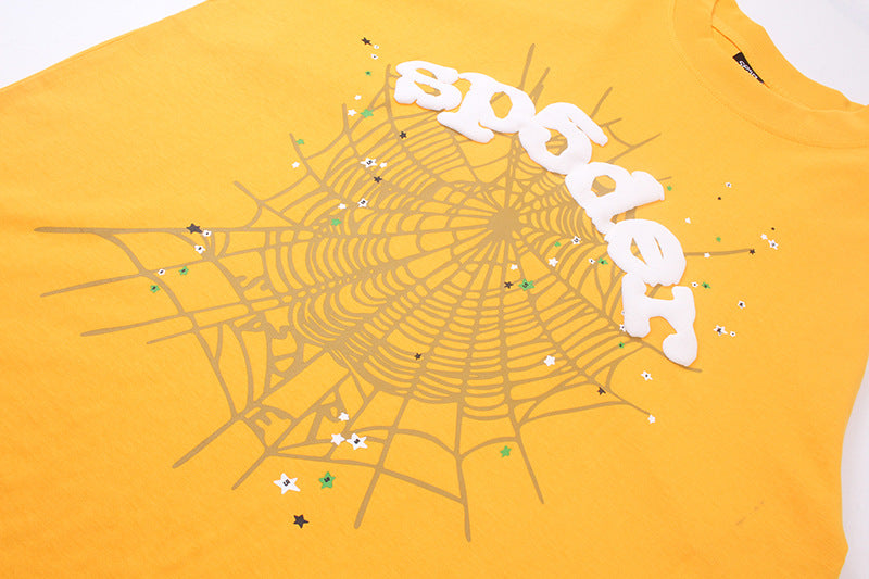 Sp5der Green Foam Printing High Weight T-Shirt Yellow