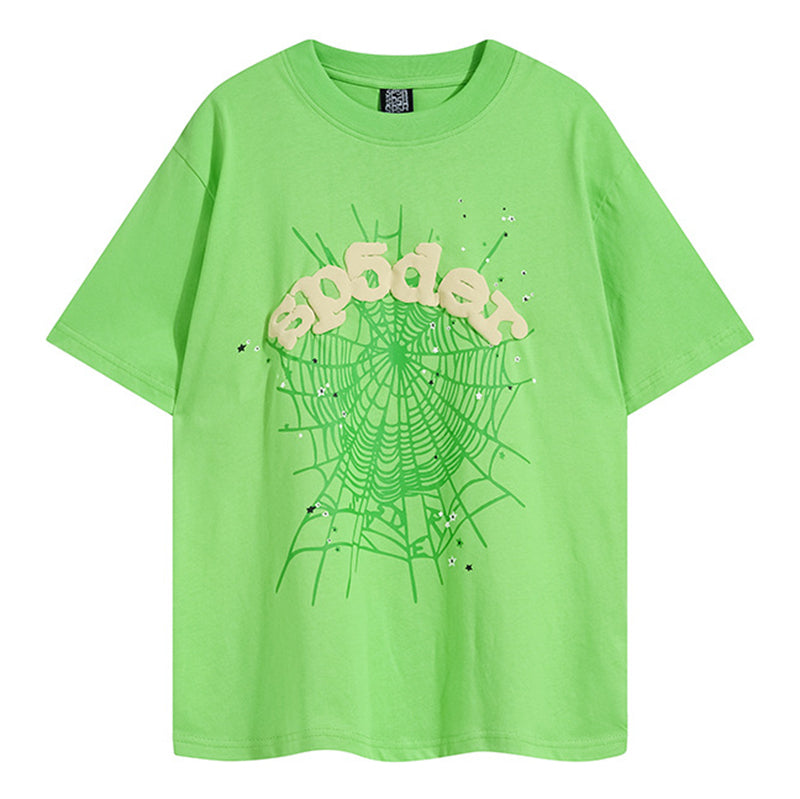 Sp5der Green Foam Printing High Weight T-Shirt Green